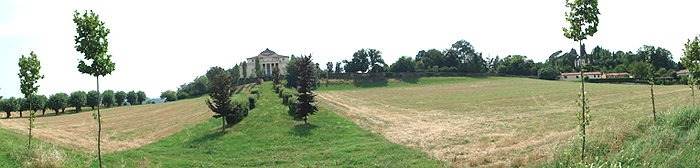 Panoramic photograph of Italian villa in its setting